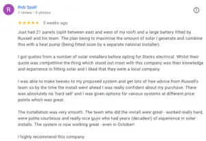 Shady Solar Sales 3 Google review from Mr Spall, after solar panel installation.